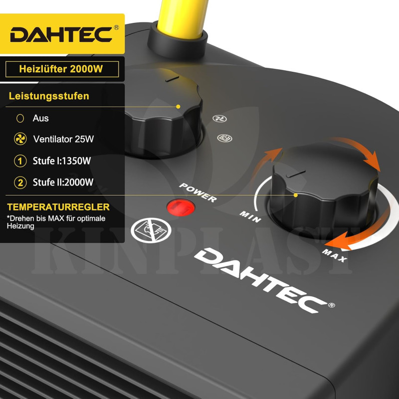 Elektrické topidlo 2000 W Dahtec, topný keramický ventilátor, vytápění skleníků s termostatem, 3 stupně topení