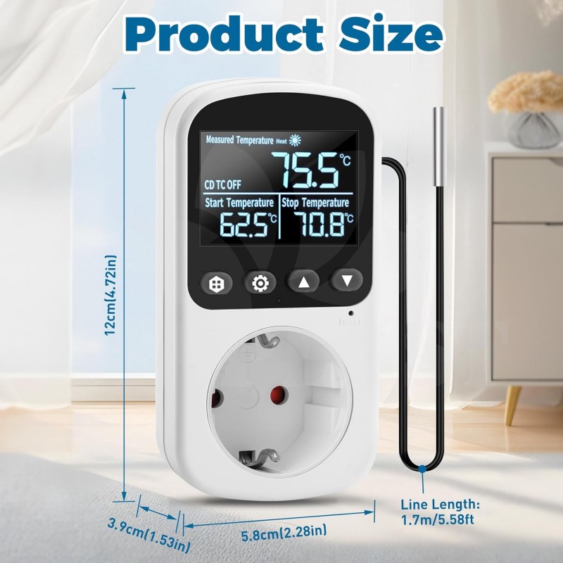 Digitální regulátor teploty Diymore pro skleník se snímačem až 3680W, regulace topení a chlazení -40° až 120°C Digitální regulátor teploty Diymore pro skleník se snímačem až 3680W, regulace topení a chlazení -40° až 120°C