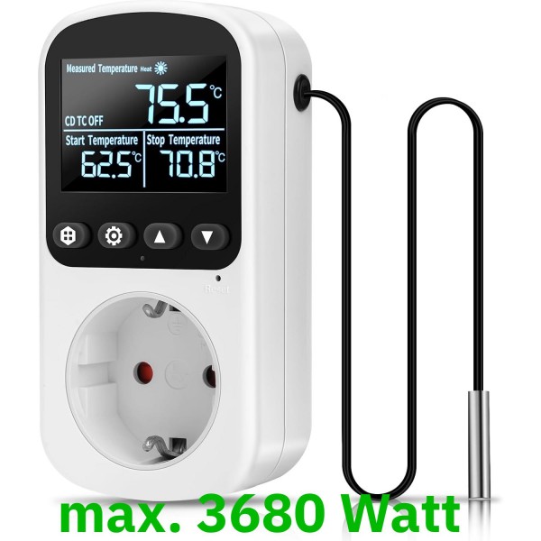 Digitální regulátor teploty Diymore pro skleník se snímačem až 3680W, regulace topení a chlazení -40° až 120°C