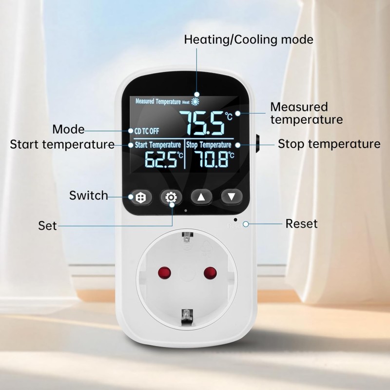 Digitální regulátor teploty Diymore pro skleník se snímačem až 3680W, regulace topení a chlazení -40° až 120°C Digitální regulátor teploty Diymore pro skleník se snímačem až 3680W, regulace topení a chlazení -40° až 120°C