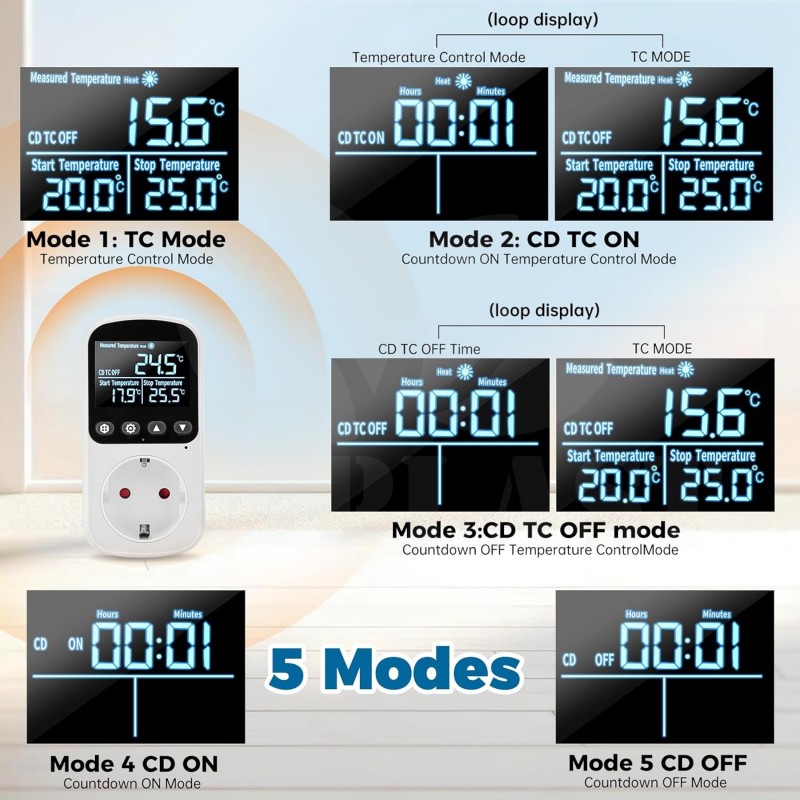 Digitální regulátor teploty Diymore pro skleník se snímačem až 3680W, regulace topení a chlazení -40° až 120°C Digitální regulátor teploty Diymore pro skleník se snímačem až 3680W, regulace topení a chlazení -40° až 120°C