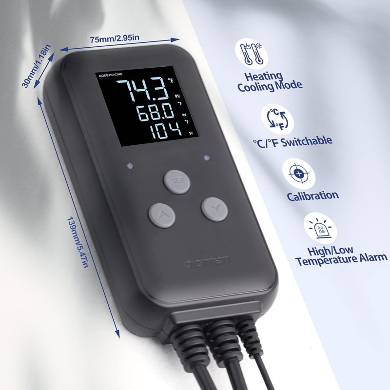 Digitální regulátor teploty pro skleník, odchovnu, inkubátor, max. 3300W, regulace teplot -40~120 °C