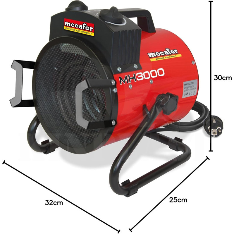 Vytápění skleníku Mecafer MH 3000, elektrický ohřívač s termostatem, ventilátorové topení 1500 a 3000 W až 354 m³/h