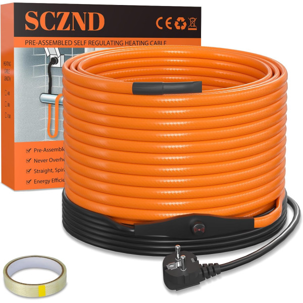 Topný kabel s termostatem, 10 metrů, 25 W/m (250W), samoregulační topný 5° až 10°C, pás ochrana proti mrazu, pro ochranu potrubí