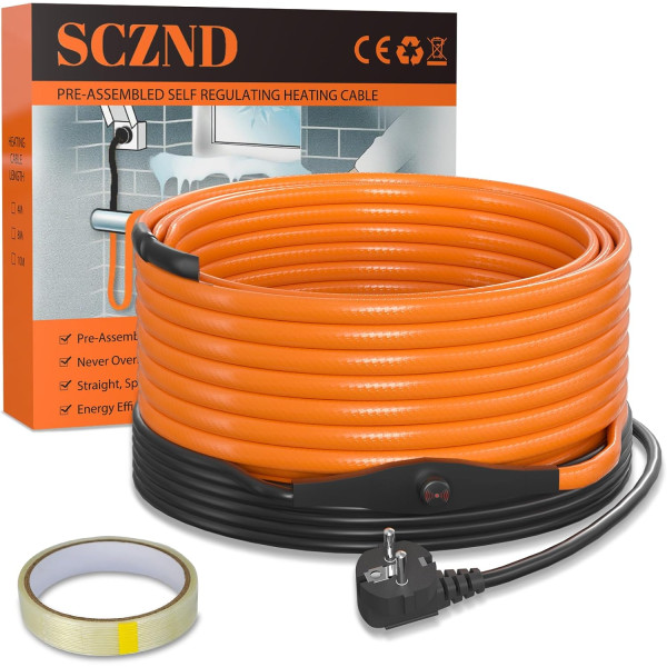 Topný kabel s termostatem, 8 metrů, 25 W/m (200W), samoregulační topný 5° až 10°C, pás ochrana proti mrazu, pro ochranu potrubí