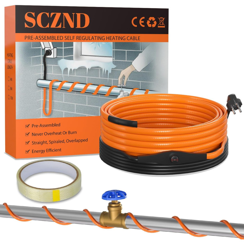 Topný kabel s termostatem, 4 metry, 25 W/m (100W), samoregulační topný 5° až 10°C, pás ochrana proti mrazu, pro ochranu potrubí