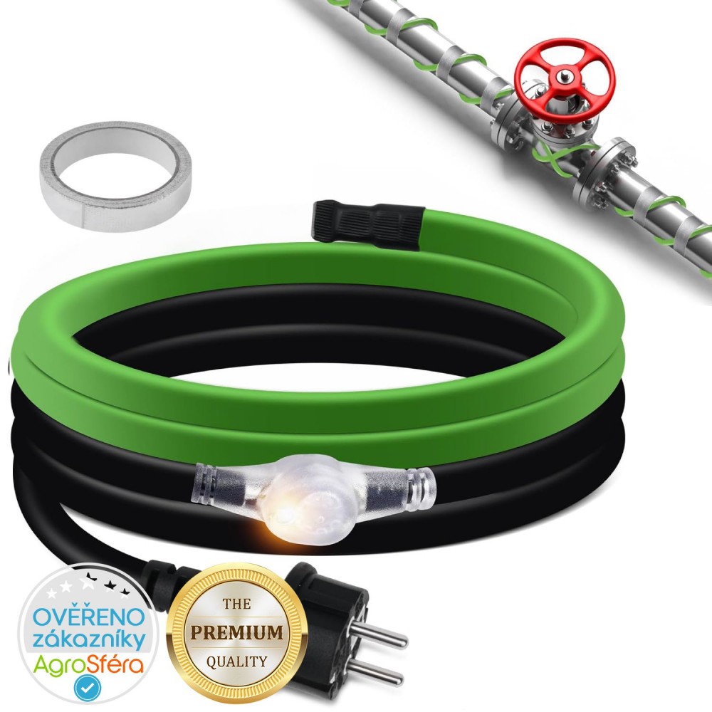 Topný kabel s termostatem, 2 metry, 35 W/m (70W), samoregulační topný 5° až 15°C, pás ochrana proti mrazu, pro ochranu potrubí