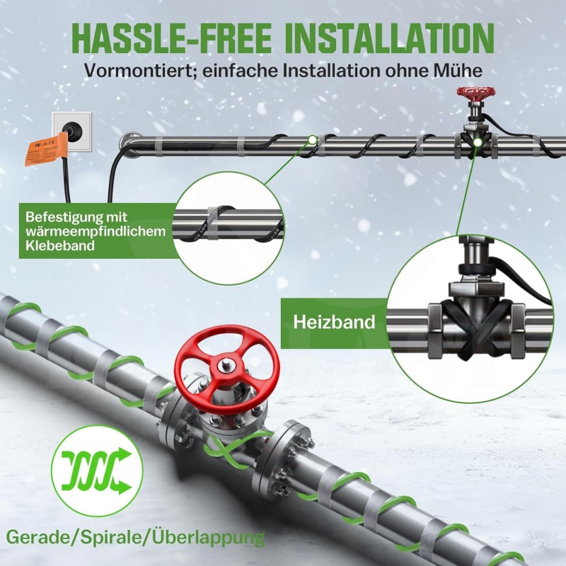Topný kabel s termostatem, 6 metrů, 35 W/m (210W), samoregulační topný 5° až 15°C, pás ochrana proti mrazu, pro ochranu potrubí