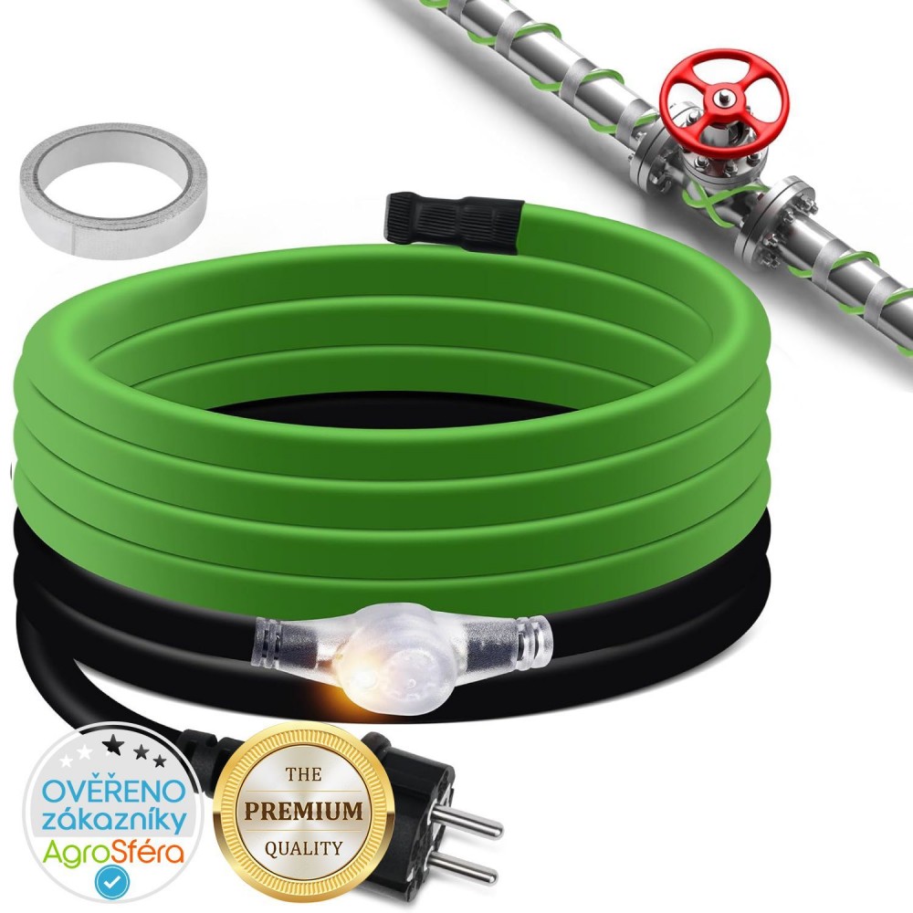 Topný kabel s termostatem, 4 metry, 35 W/m (140W), samoregulační topný 5° až 15°C, pás ochrana proti mrazu, pro ochranu potrubí