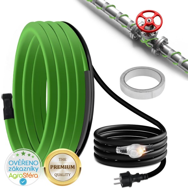 Topný kabel s termostatem, 6 metrů, 35 W/m (210W), samoregulační topný 5° až 15°C, pás ochrana proti mrazu, pro ochranu potrubí