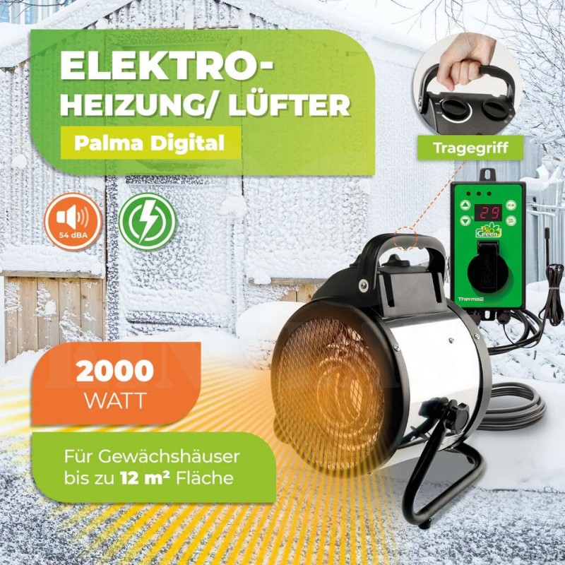 Vytápění skleníku BioGreen Palma 2000 W, nerezové provedení + Digitální termostat se snímačem až 3000 W k regulaci Vytápění skleníku BioGreen Palma 2000 W, nerezové provedení + Digitální termostat se snímačem až 3000 W k regulaci