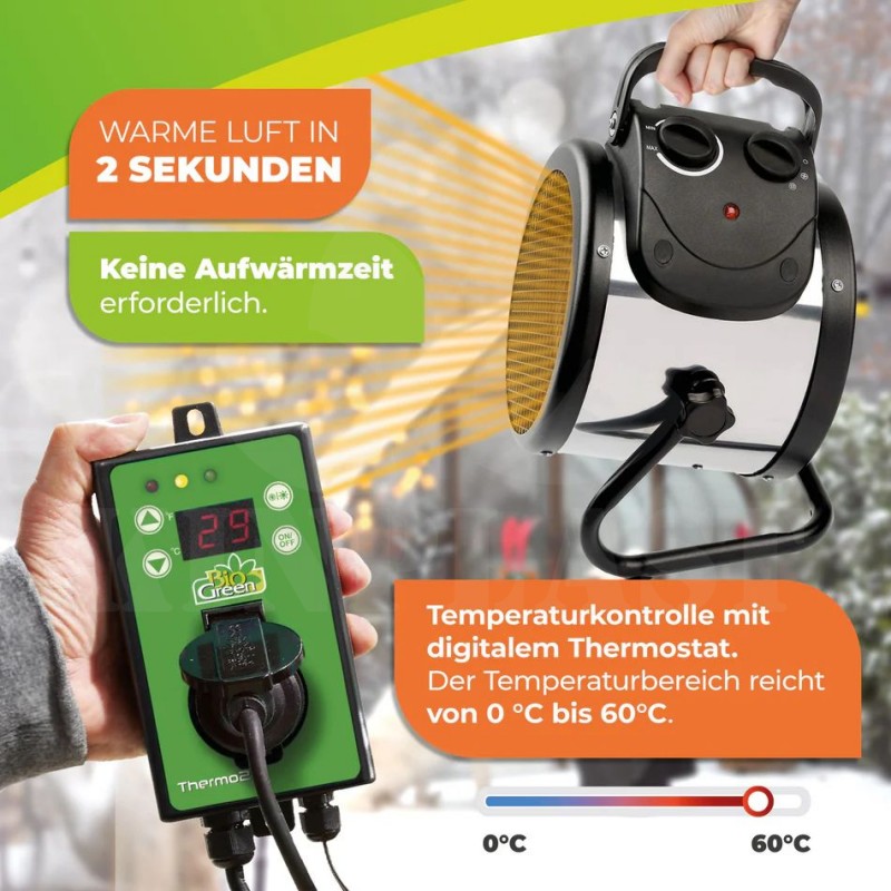 Vytápění skleníku BioGreen Palma 2000 W, nerezové provedení + Digitální termostat se snímačem až 3000 W k regulaci Vytápění skleníku BioGreen Palma 2000 W, nerezové provedení + Digitální termostat se snímačem až 3000 W k regulaci