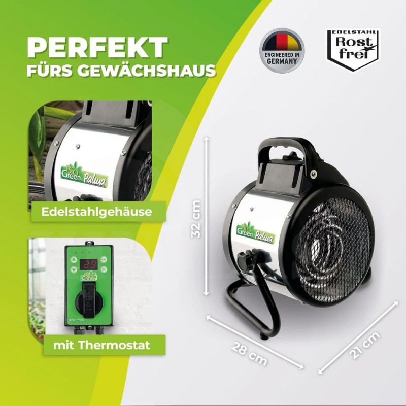 Vytápění skleníku BioGreen Palma 2000 W, nerezové provedení + Digitální termostat se snímačem až 3000 W k regulaci Vytápění skleníku BioGreen Palma 2000 W, nerezové provedení + Digitální termostat se snímačem až 3000 W k regulaci