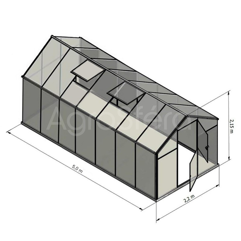 Skleník GAMPRE SANUS 220 x 500 cm, L-11, 6mm + zdarma otvírače, pásky a svorky