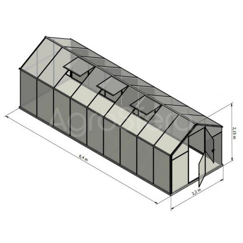 Skleník GAMPRE SANUS 220 x 640 cm, L-15, 6mm + zdarma otvírače, pásky a svorky