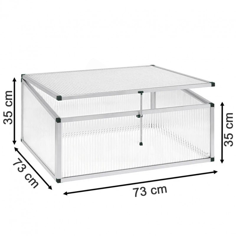 Pařeniště Expert, hliníkový vyvýšený mini skleník z 10 mm polykarbonátu,  35 x 73 x 73 cm, čiré stěny