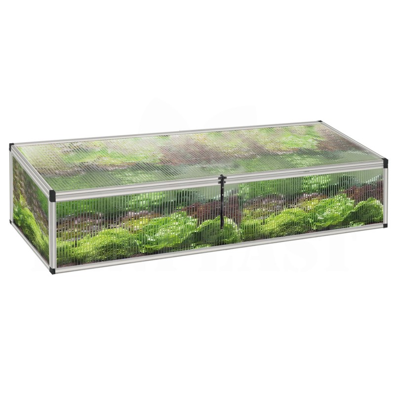 Pařeniště Hobby, hliníkový vyvýšený mini skleník z 6 mm polykarbonátu,  35 x 145 x 75 cm, čiré stěny