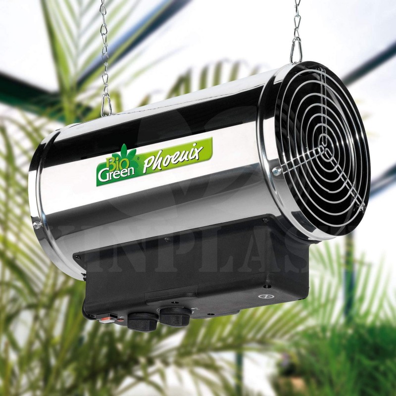 Vytápění skleníku BioGreen Phoenix 2800 W, 3 stupně, multifunkční vytápění s nerezovým pláštěm