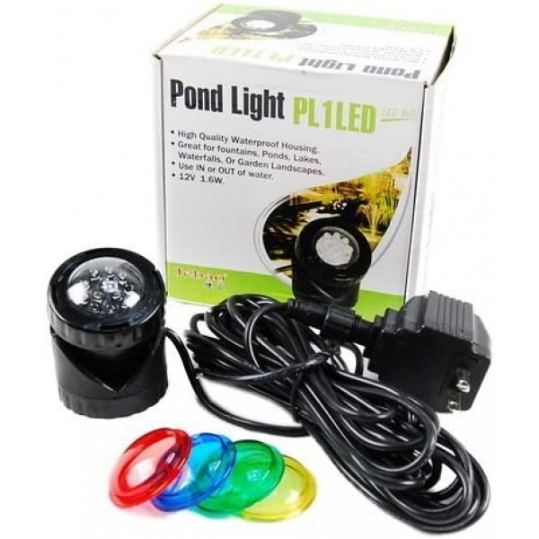 Zahradní jezírkové osvětlení LED světlo, barevné čočky, 12 V, 1,6 W, 5 m napájecí kabel