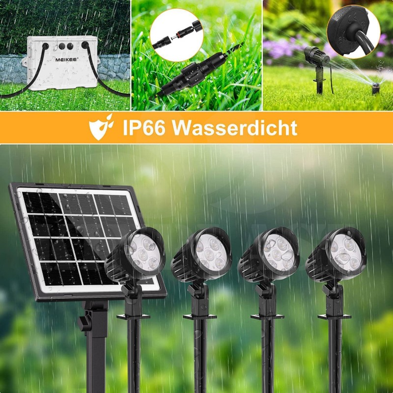 Zahradní solární lampa 4 kusy, 2 stupně jasu, 3 druhy světla, IP 66,  4 W, 600 lm, až 6000 Kelvin, 5000 mAh