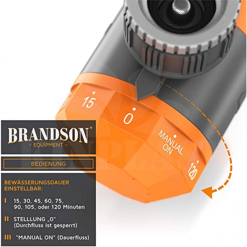 Zavlažovací hodiny Brandson, automatický časovač 15-120 minut, 2x 1,5V AAA baterie