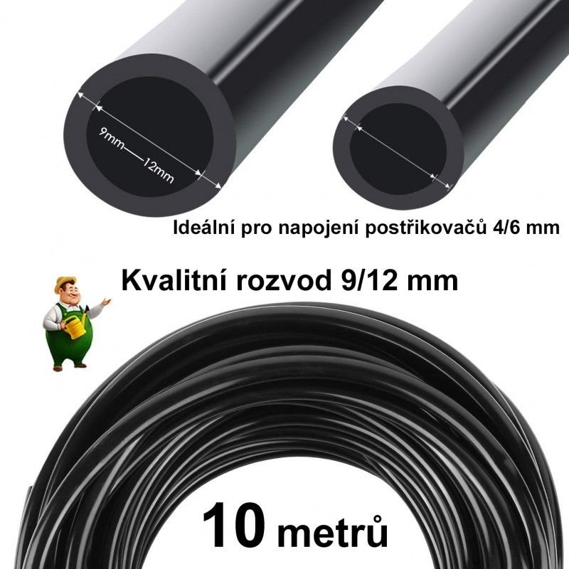 Distribuční hadice 9/12 mm, černá 10 m pro napáječky křepelek, pro spojky a tvarovky 9 mm