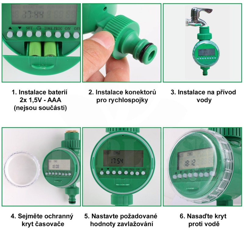 Zavlažovací sada 30m, 6mm hadička, 40 regulovatelných trysek + mechanické, bateriové hodiny zdarma