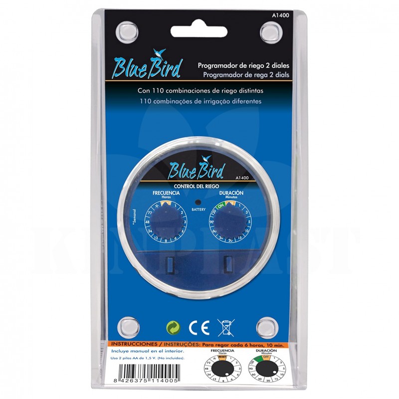 Zavlažovací hodiny analogové Blue Bird, 2x 1,5V AAA, přívod i výstup závit 3/4