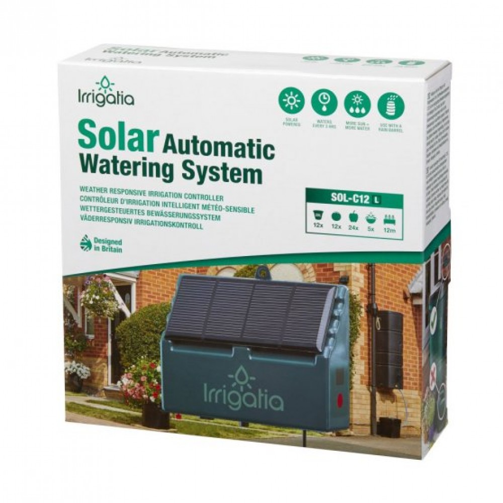 Automatická solární závlaha pro skleník Irrigatia Smart 12 trysek, stačí větší nádoba nebo sud s dešťovkou