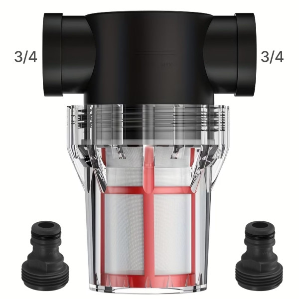 Vodní filtr pro závlahy a čerpadla, napojení GU 3/4, filtr vysokotlaký, pro zachycení jemných mechanických nečistot, včetně adaptérů 