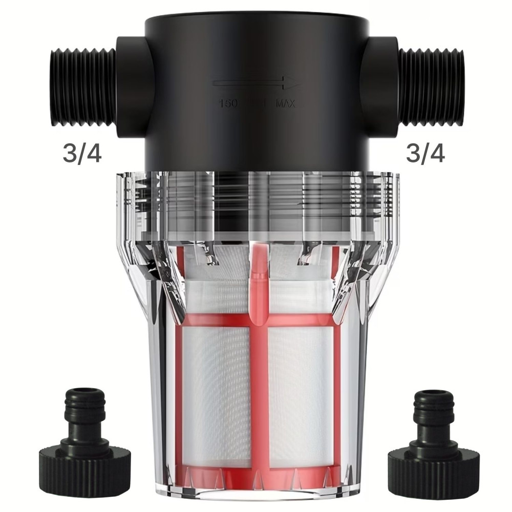 Vodní filtr pro závlahy a čerpadla, napojení GV 3/4, filtr vysokotlaký, pro zachycení jemných mechanických nečistot, včetně adaptérů 