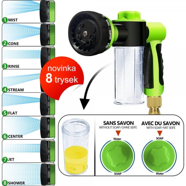 Zahradní smršťovací, flexibilní hadice 30 + 2cestný ventil + pistole zdarma s 8 funkcemi rozstřiku, nádoba na hnojiva