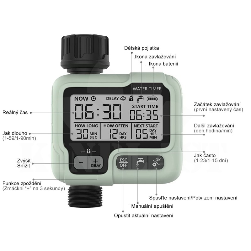 Zavlažovací digitální hodiny HCT322 LCD, zavlažovací časovač na zahradní vodovodní kohoutek