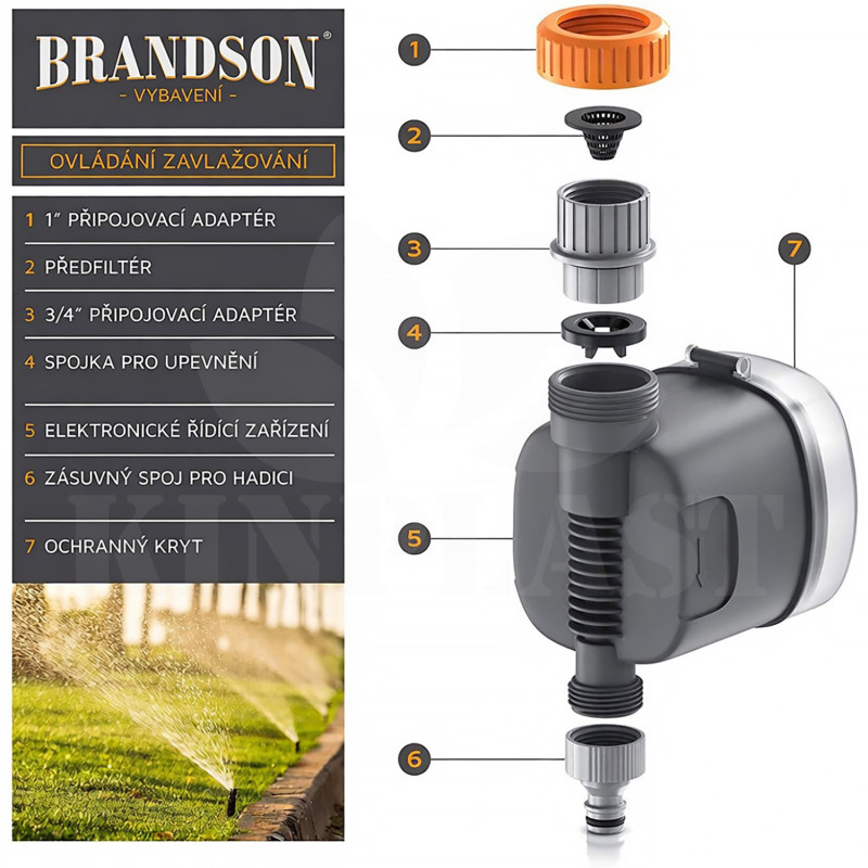 Zavlažovací hodiny Brandson, regulace času a cyklu, 2x 1,5V AAA, tlak 0,0 až 8,0 barů 