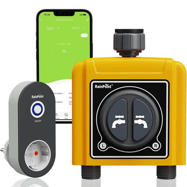Zavlažovací hodiny NEO LITE Smart RAINPOINT, Dvojitý zavlažovací systém Wi-Fi Tuya 230V 4xAA IP54
