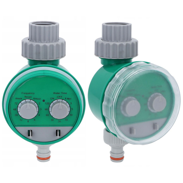 Zavlažovací hodiny analogové na 2x 1,5V AAA, tlak 0,5 až 4,0 barů, regulace času od 1 min až 2 hod a nastavení cyklu