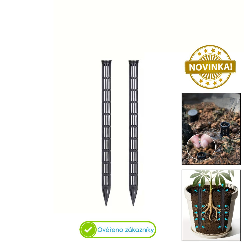 Zavlažovací hrot 25 cm, sada 2 ks, jednoduché zavlažování, provzdušnění a hnojení v jakémkoliv skleníku a záhonu ke kořenům