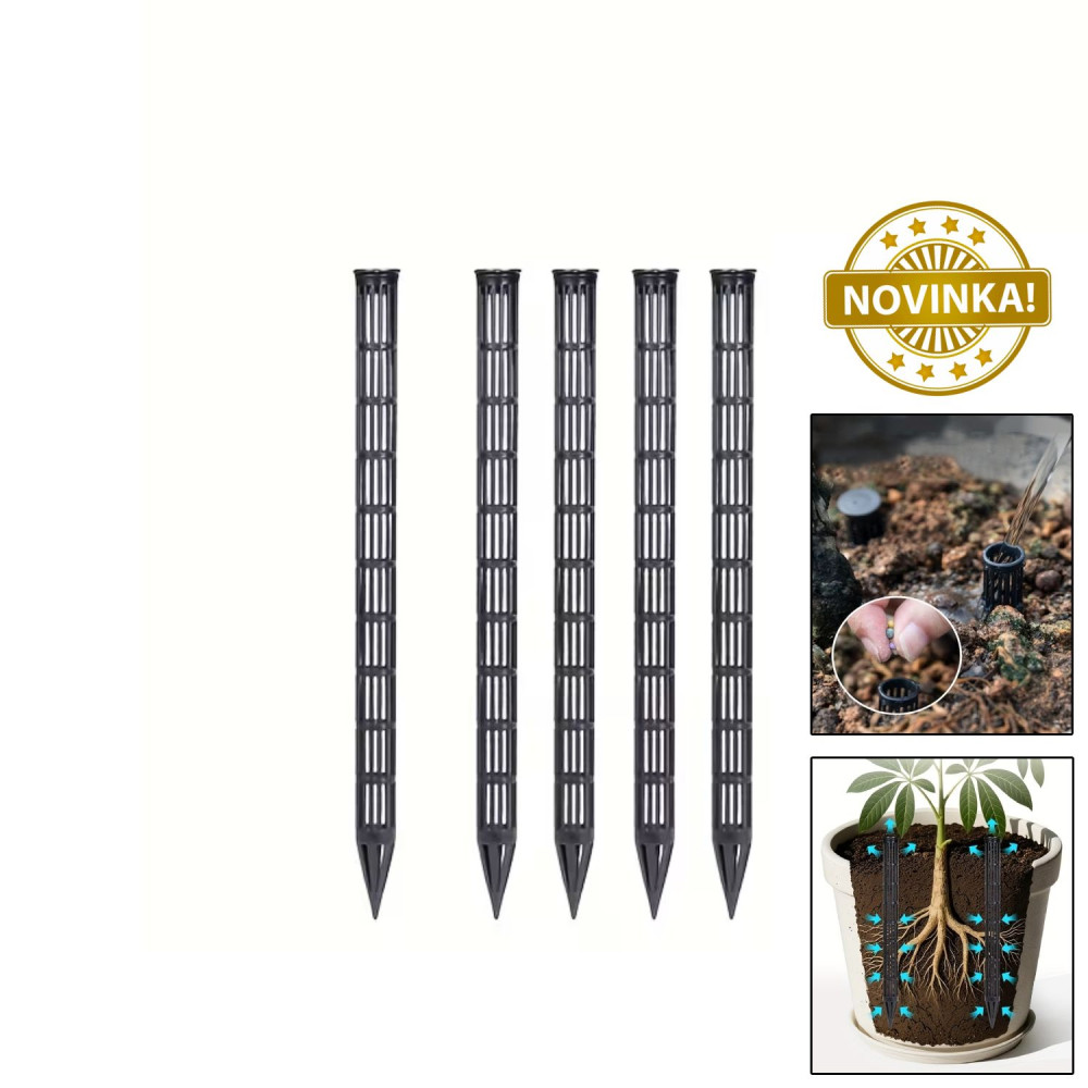 Zavlažovací hrot 25 cm, sada 5 ks, jednoduché zavlažování, provzdušnění a hnojení v jakémkoliv skleníku a záhonu ke kořenům
