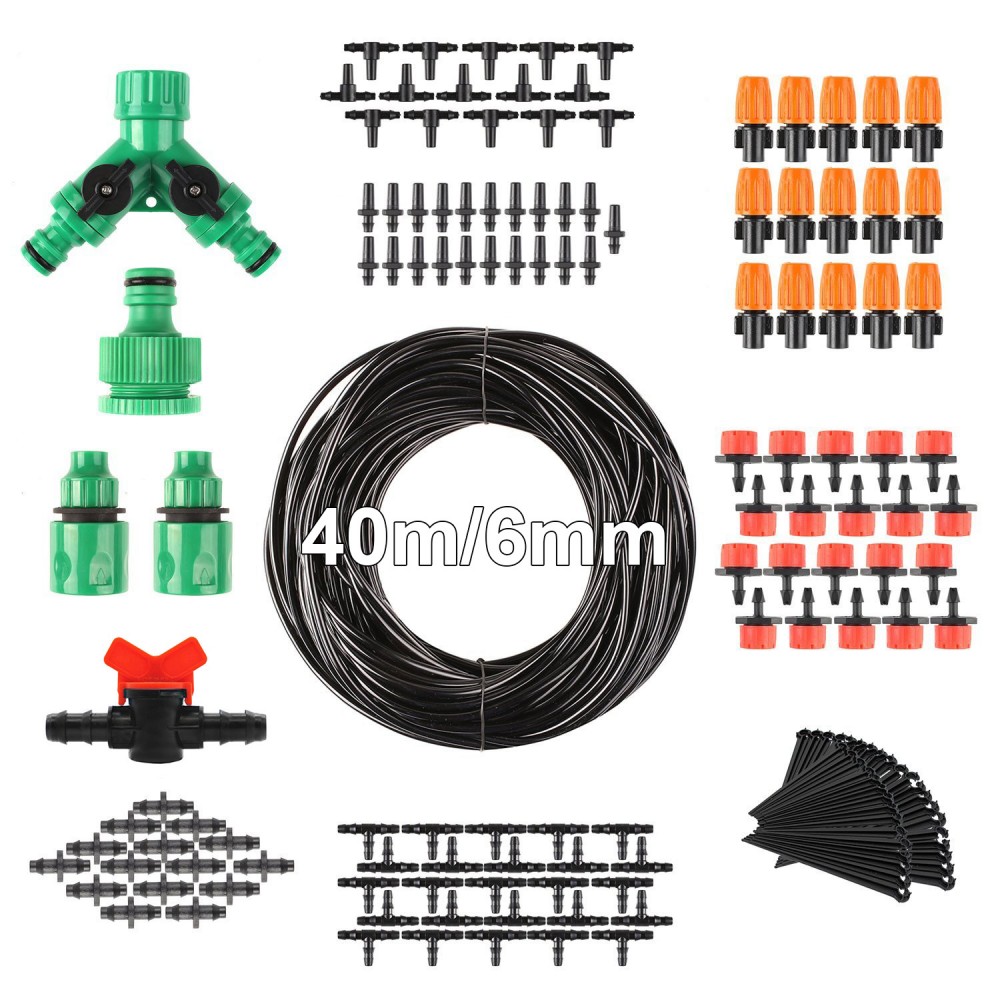 Zavlažovací sada 40m, 6mm hadička, 35 trysek, rozbočovací kohout, univerzální zavlažovací sada pro skleník 