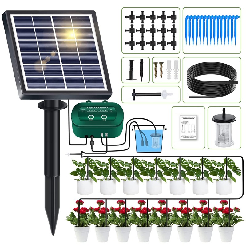 Automatická solární závlaha - automatický zavlažovací systém s 12 režimy časovače, 15 kapačů, 15 m hadičky