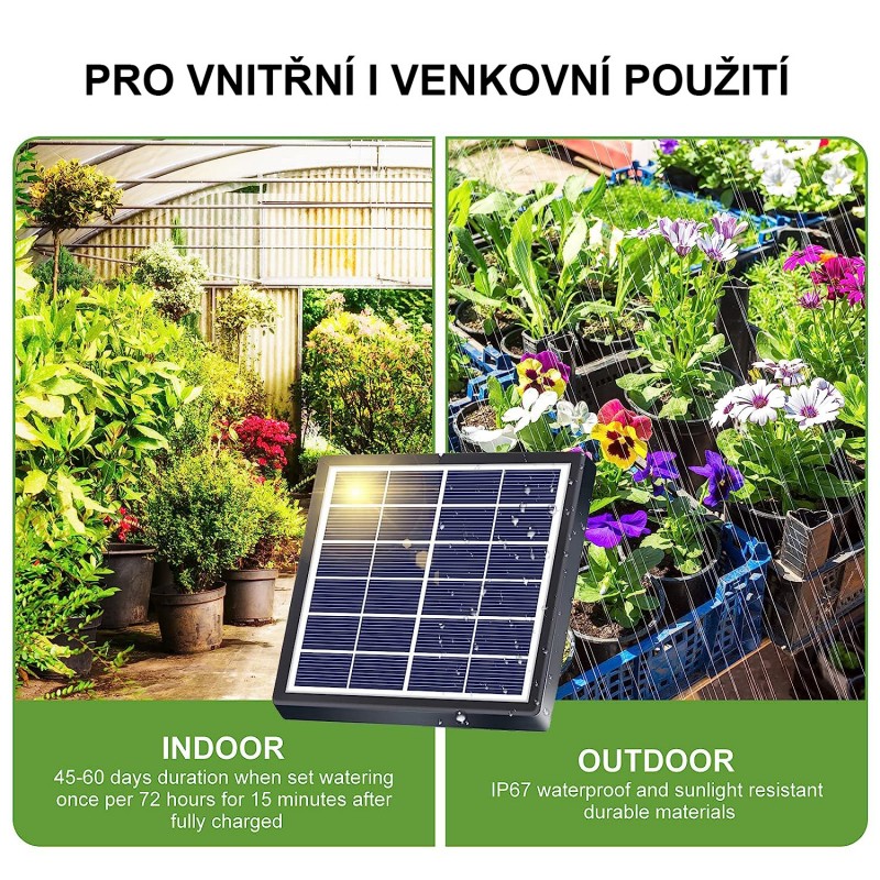 Automatická solární závlaha - automatický zavlažovací systém s 12 režimy časovače, 15 kapačů, 15 m hadičky