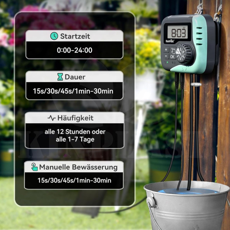 Automatická solární závlaha - 15 Rainpoint 45l/h, baterie 2000 mAh, zavlažovací systém 15 kapačů, Pump Irrigation kit