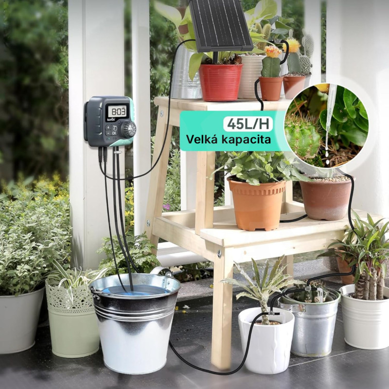 Automatická solární závlaha - 15 Rainpoint 45l/h, baterie 2000 mAh, zavlažovací systém 15 kapačů, Pump Irrigation kit