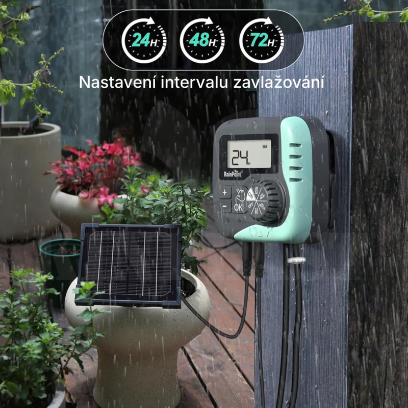 Automatická solární závlaha - 15 Rainpoint 45l/h, baterie 2000 mAh, zavlažovací systém 15 kapačů, Pump Irrigation kit