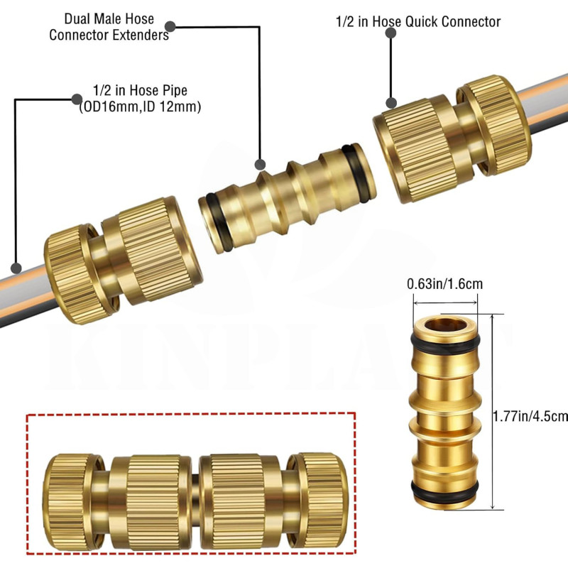 Hadicová rychlospojka oboustranná mosazná pro rozvod závlahy, pro hadice a rychlospojky 1/2
