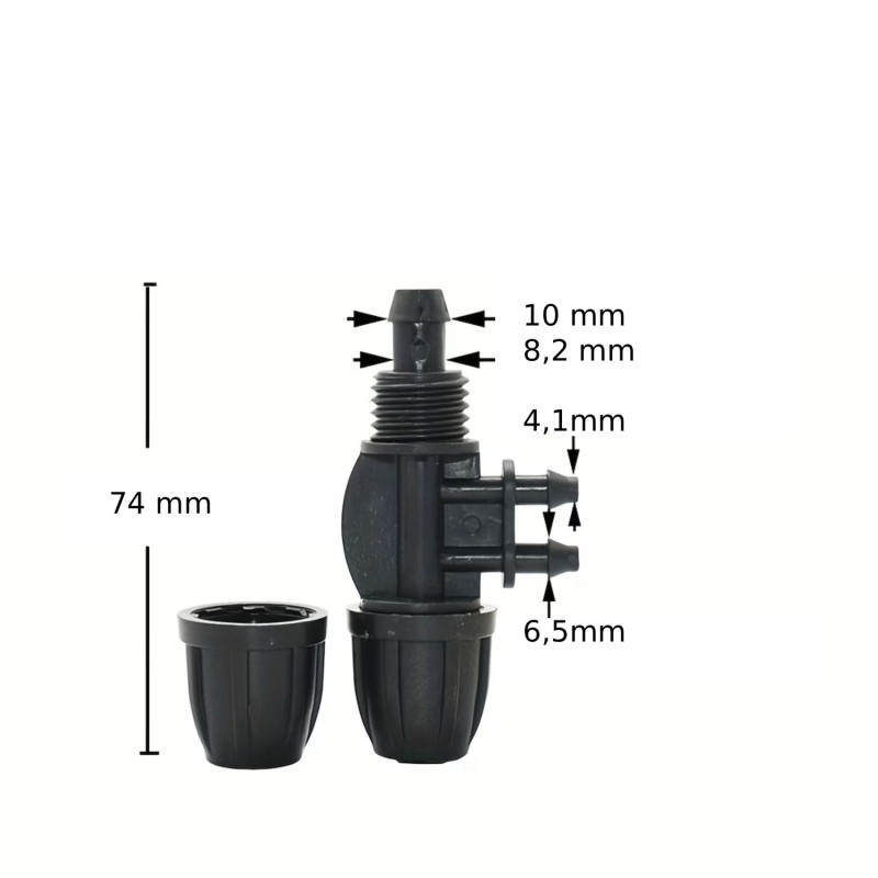 Spojka AQUA pro rozvod 9/12 mm hadice a redukce na 4/7 mm hadičku, dvoucestná, černá