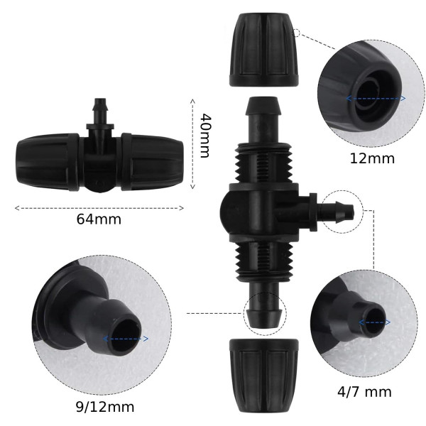 Spojka AQUA pro rozvod 9/12 mm hadice a redukce na 4/7 mm hadičku, jednoduchá, černá