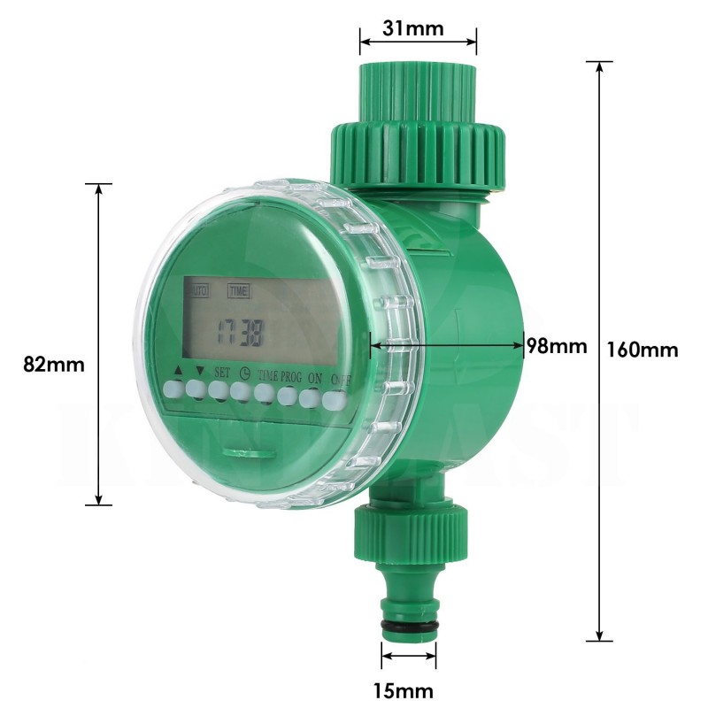 Zavlažovací digitální hodiny na 2x 1,5V AAA baterie, tlak 0,5 až 4,0 barů, přívod i výstup 3/4