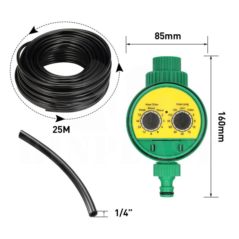 Zavlažovací sada 25m, 6mm hadička, 30 trysek + zdarma mechanické automatické hodiny 