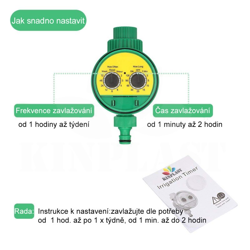 Zavlažovací hodiny analogové na 2x 1,5V AAA baterie, tlak 0,5 až 4,0 barů, závit 3/4 